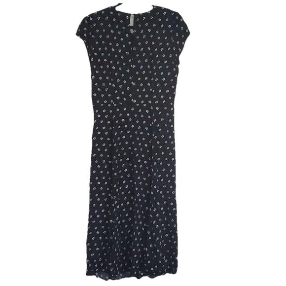 REFORMATION Size 2 Fauna Dress Black Floral Front Button-Up Midi Lightweight i24 - Picture 7 of 9